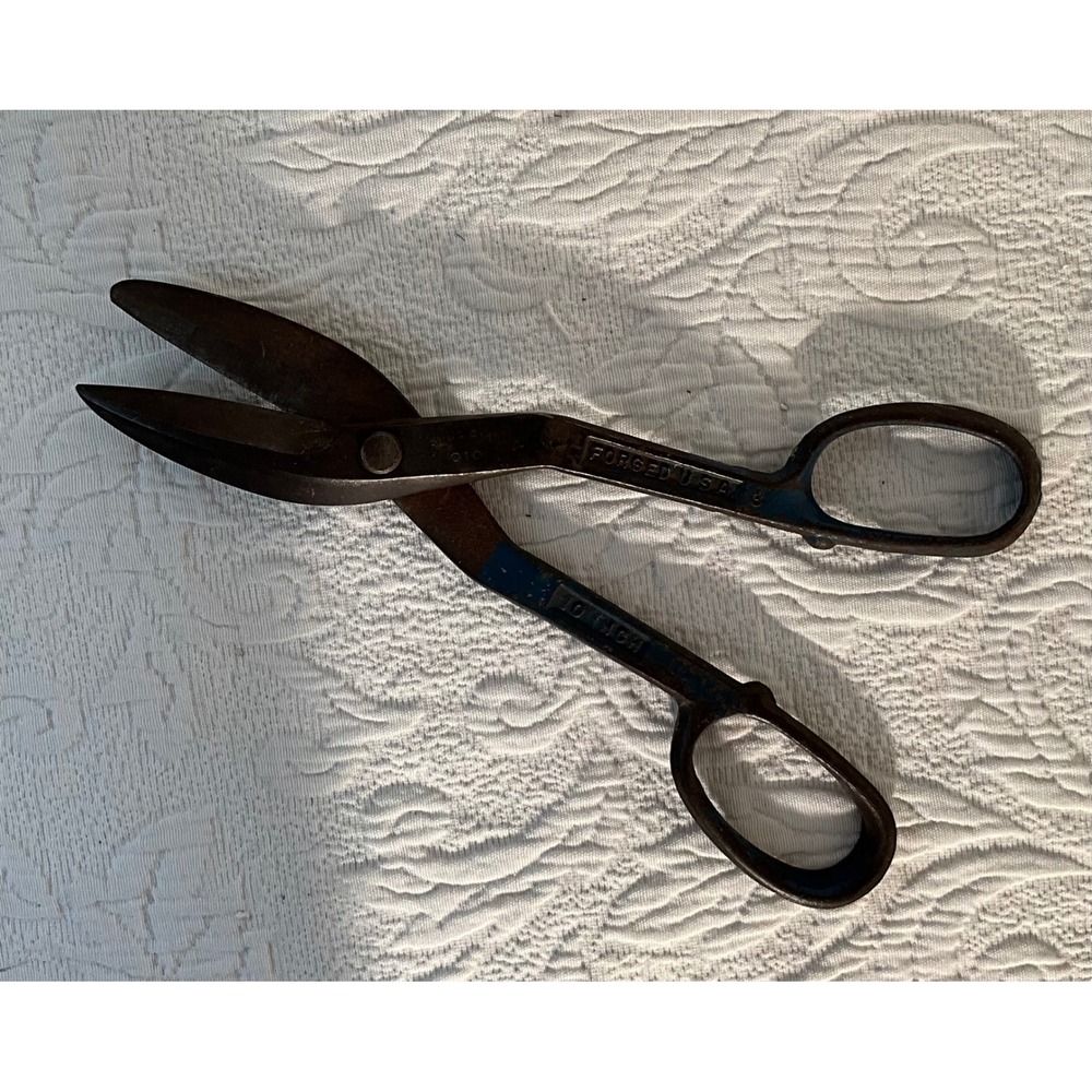 Vintage Forged USA 10 Inch Metal Sheet Cutting Aviation‎ Tin Snips Shears